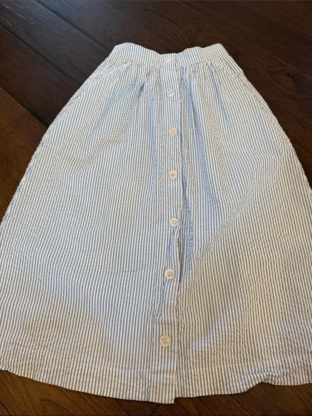 H&M Light Blue & White Striped Button-Front Midi Skirt Size 2 - C33-073